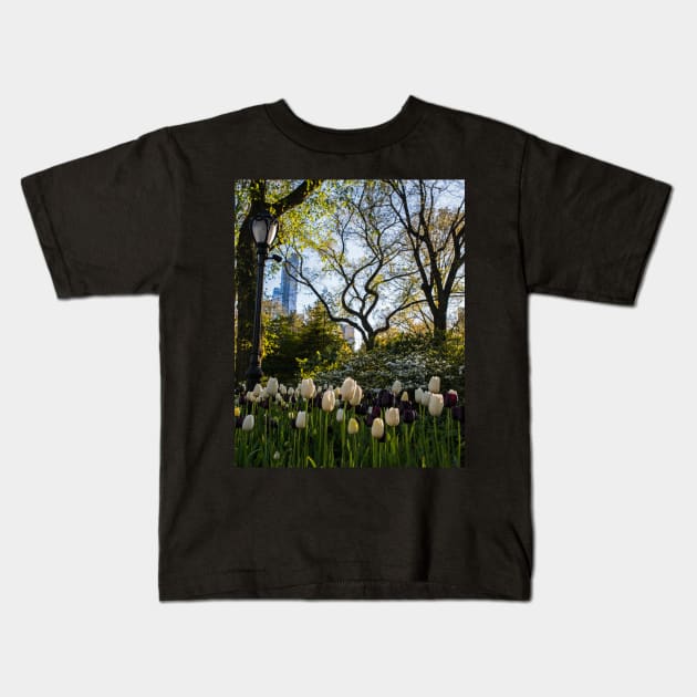 Springtime Tulips in Central Park New York City Kids T-Shirt by WayneOxfordPh